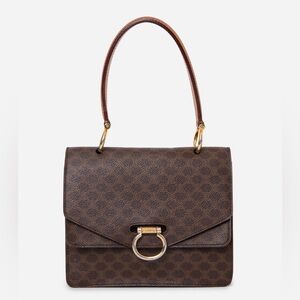 CELINE Brown Macadam Gancini Double Flap Handbag